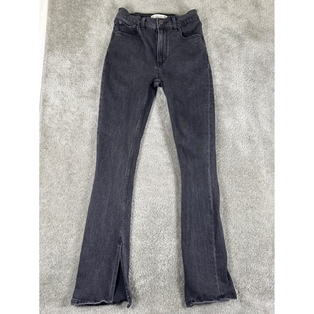 Abercrombie & Fitch The Skinny High Rise Jeans Washed Black Split Hem 23 000R